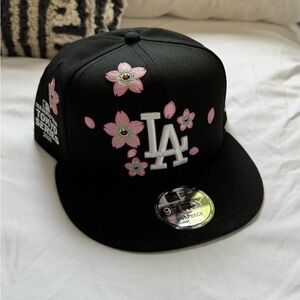 New Era Black and Pink Floral Fitted Hat